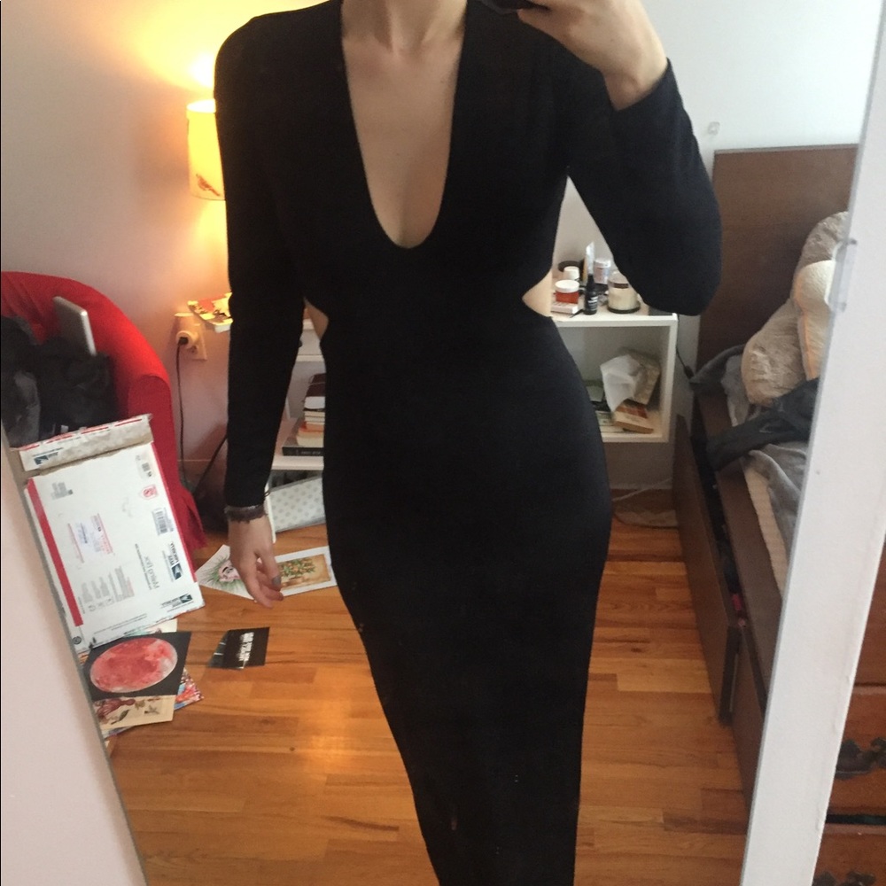 Open Back Long Sleeve Black Gown! Worn once!
